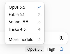 Výběr modelu dole v okně